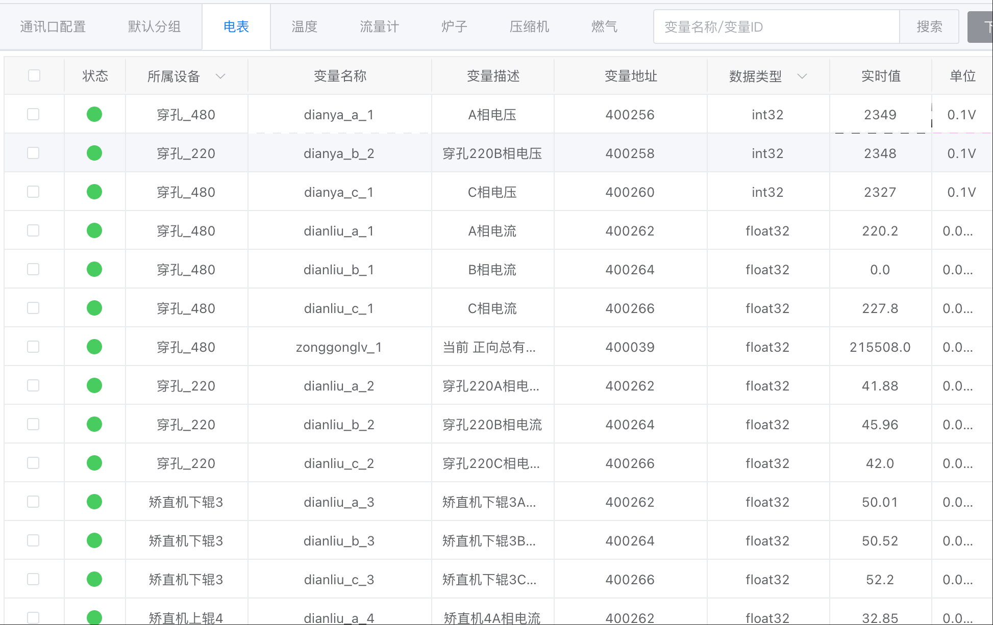 MUDBUS协议,取电机的电流电压,一些泵流量