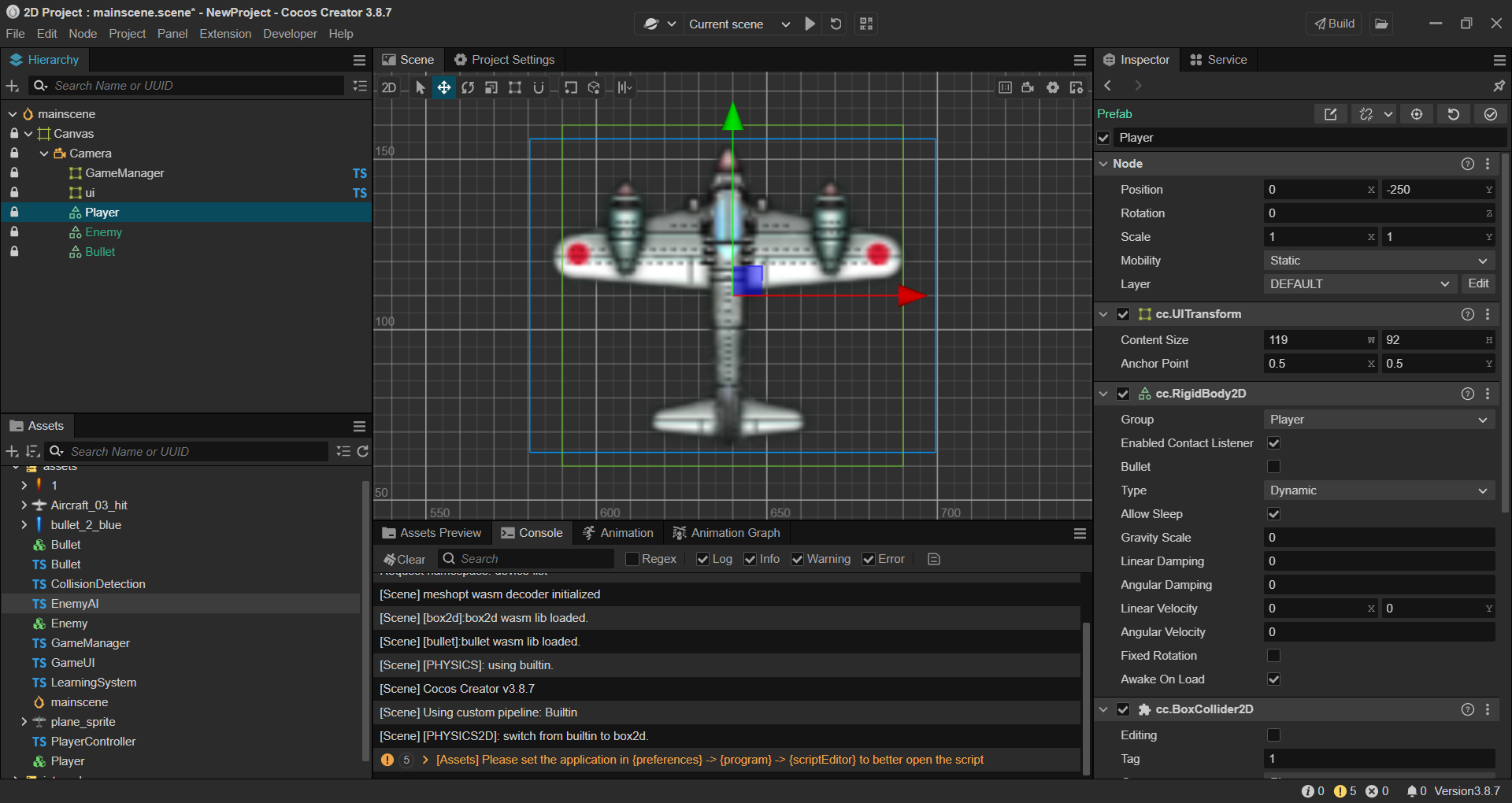 崩溃了,自己学习Cocos时做的一个飞机小游戏跑不动